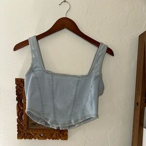 We The Free Light Blue Denim Crop Top